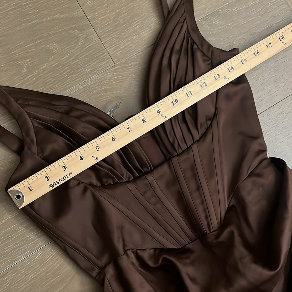 House of CB Faye Chocolate Satin Corset Midi Dress | M - Picture 11 of 14